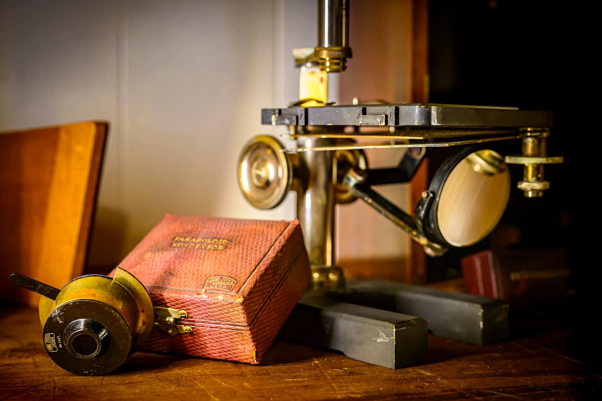 Close up of chemical laboratory equipment and art restoration