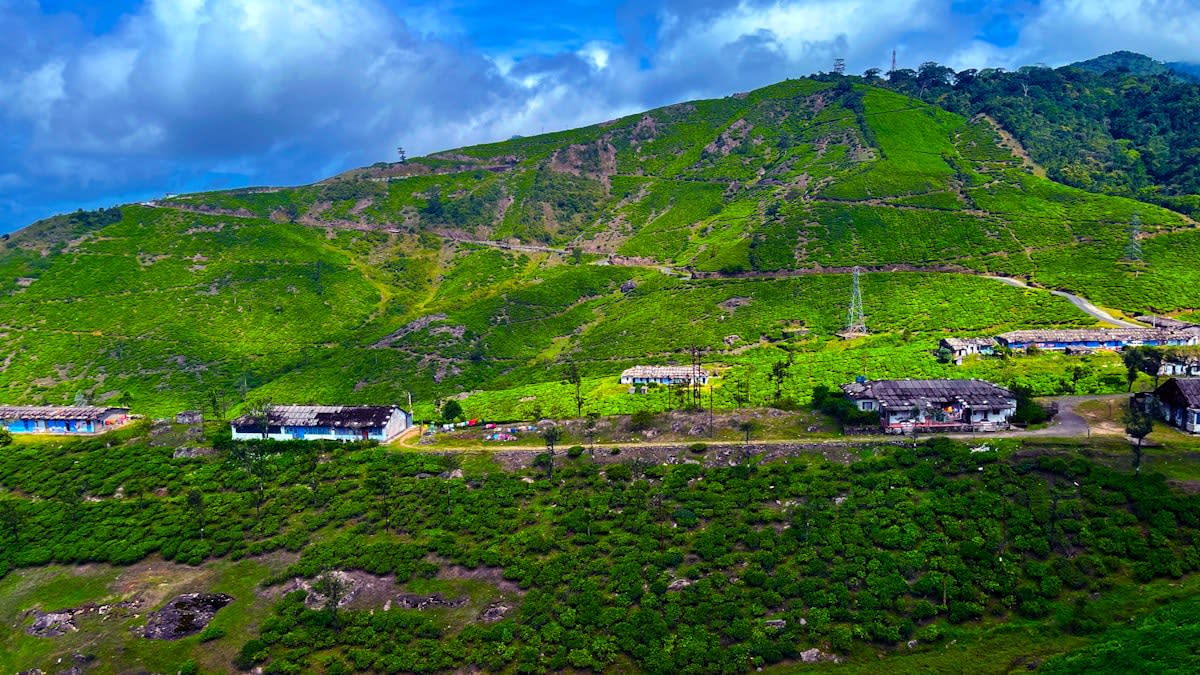 Aerial view of a remote power station in a rugged landscape