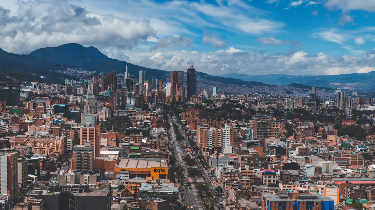 Aerial view of Bogotá Ciclovía with thousands of cyclists and pedestrians