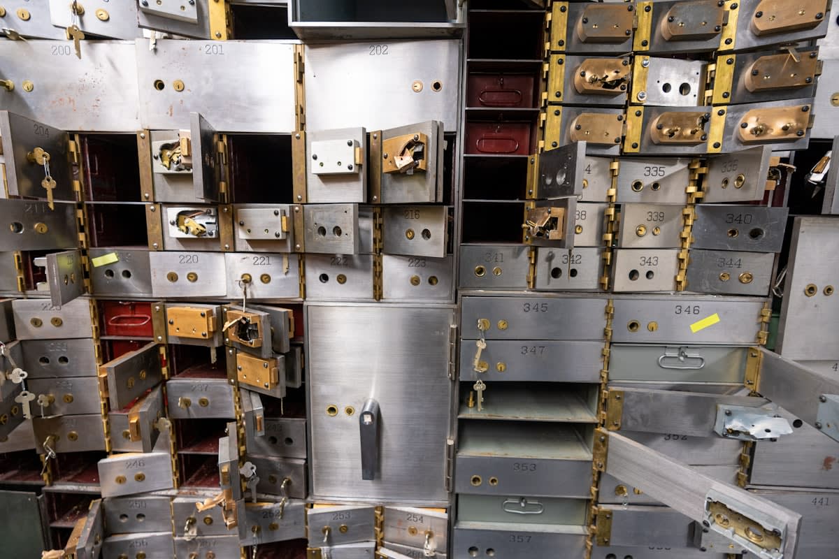 Close up of gold bars in a vault