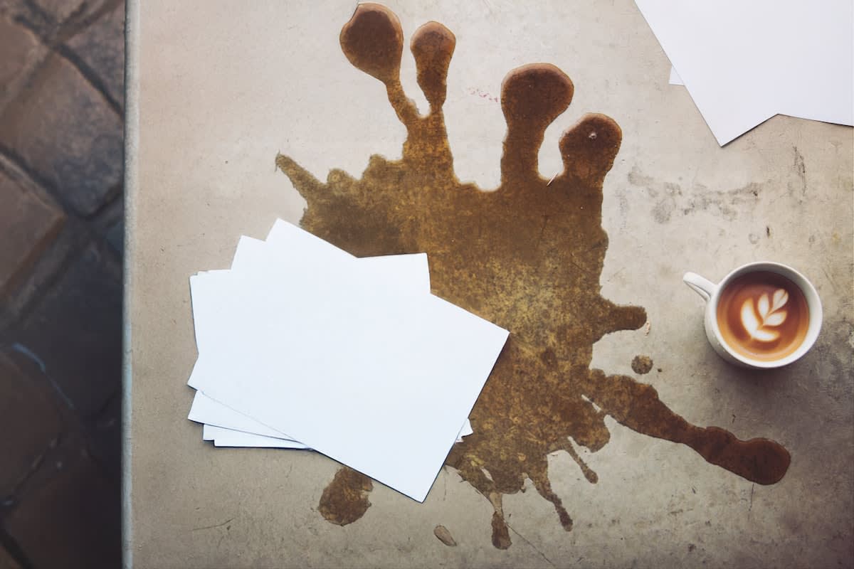 close up of a complex blueprint with coffee stains