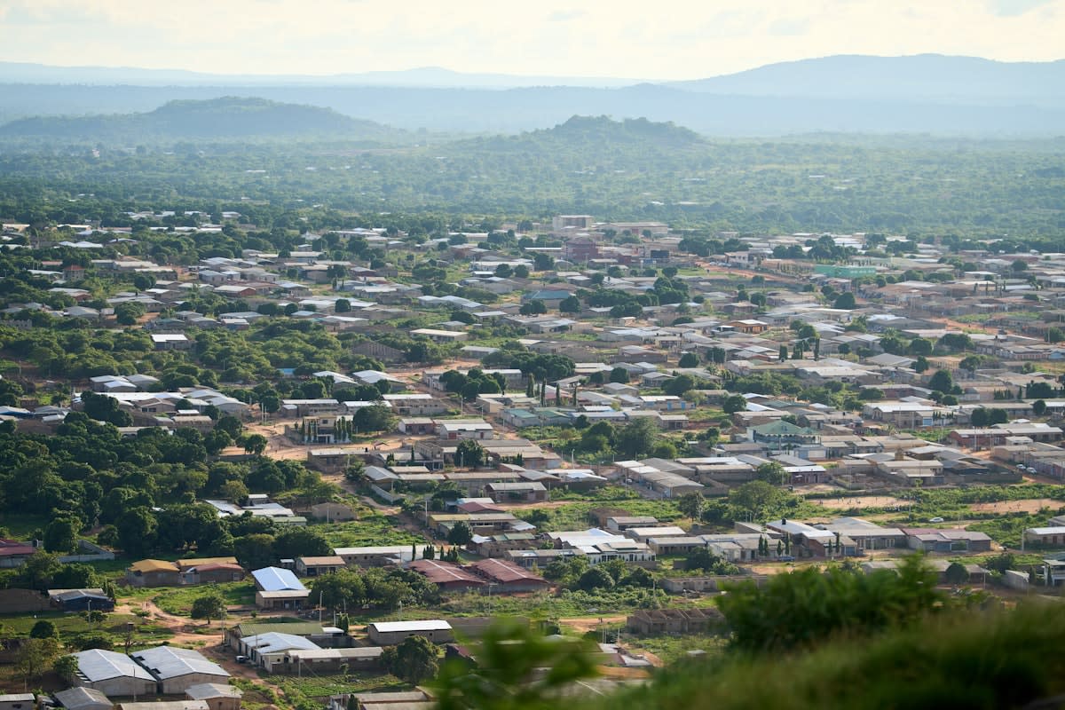 Aerial view of dense urban architecture in West Africa