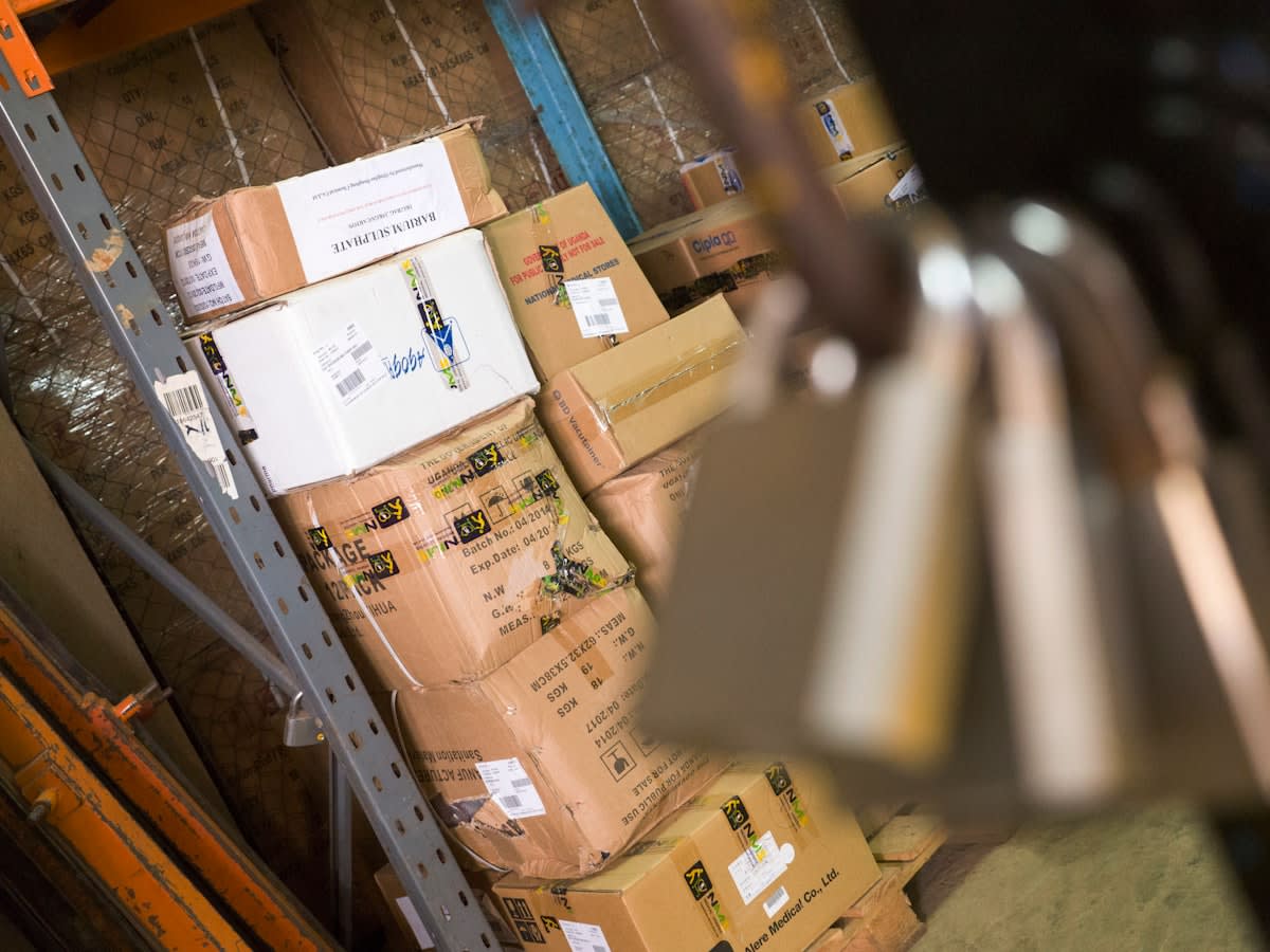High-end luxury leather goods in a warehouse