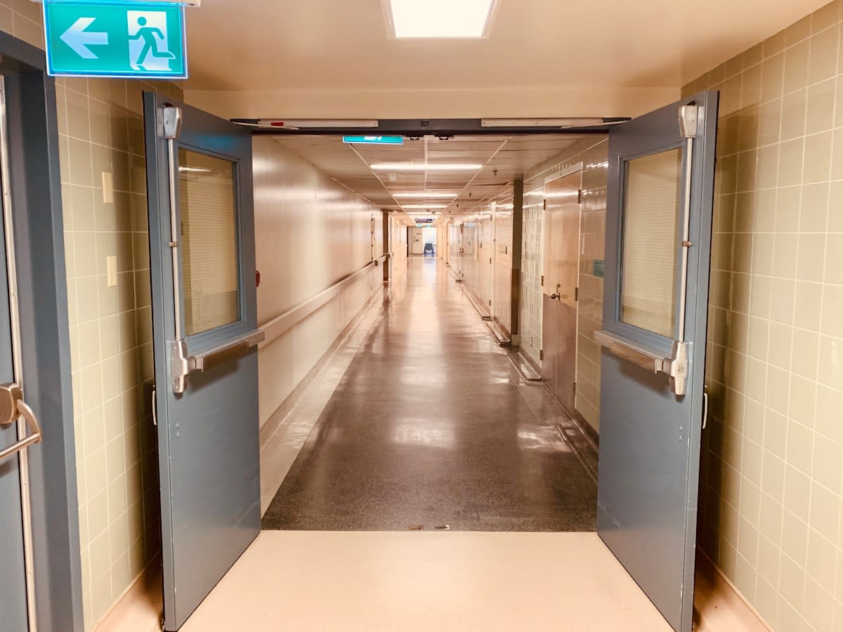 Modern hospital corridor with medical technology