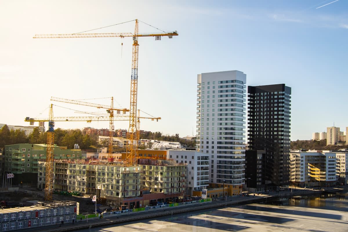 Construction site in a developing urban area with environmental degradation