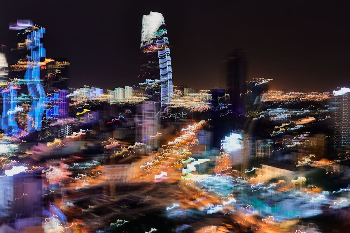 Abstract representation of neural networks and Asian cityscapes