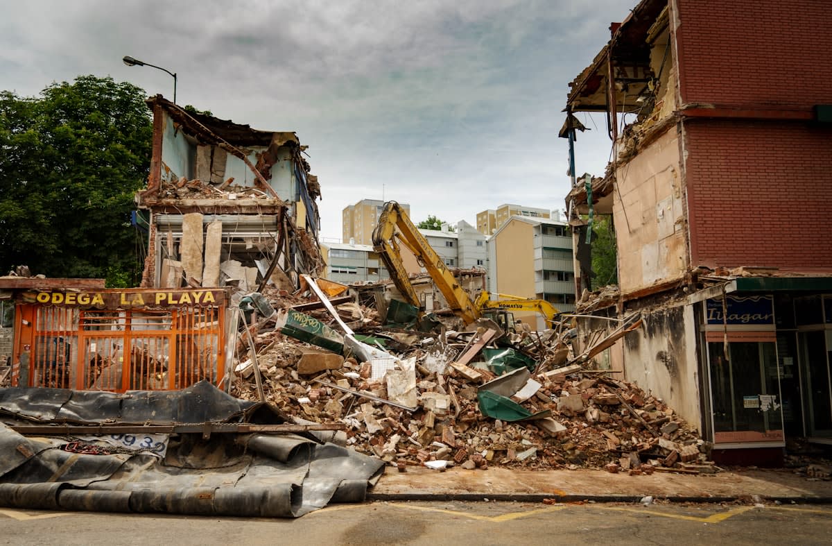 Rubble and destroyed buildings after a disaster