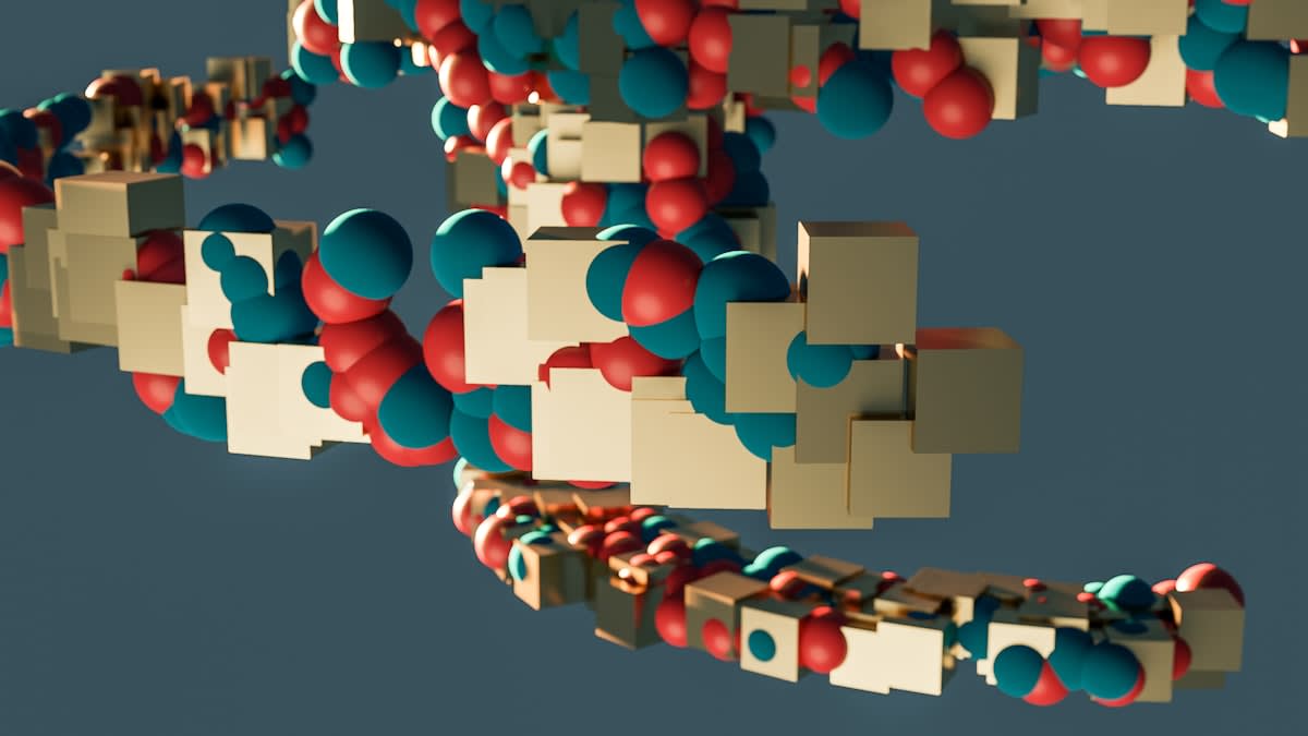 Protein folding simulation showing complex 3D structures