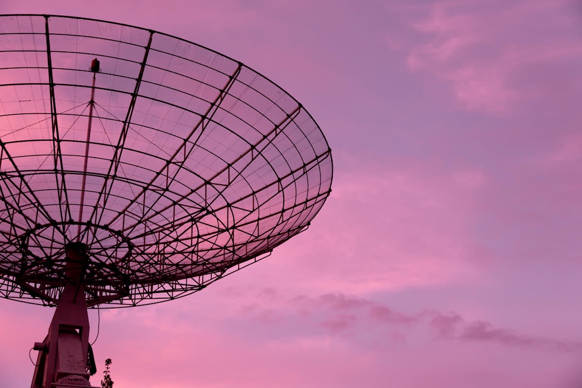 Satellite dish pointing toward the sky