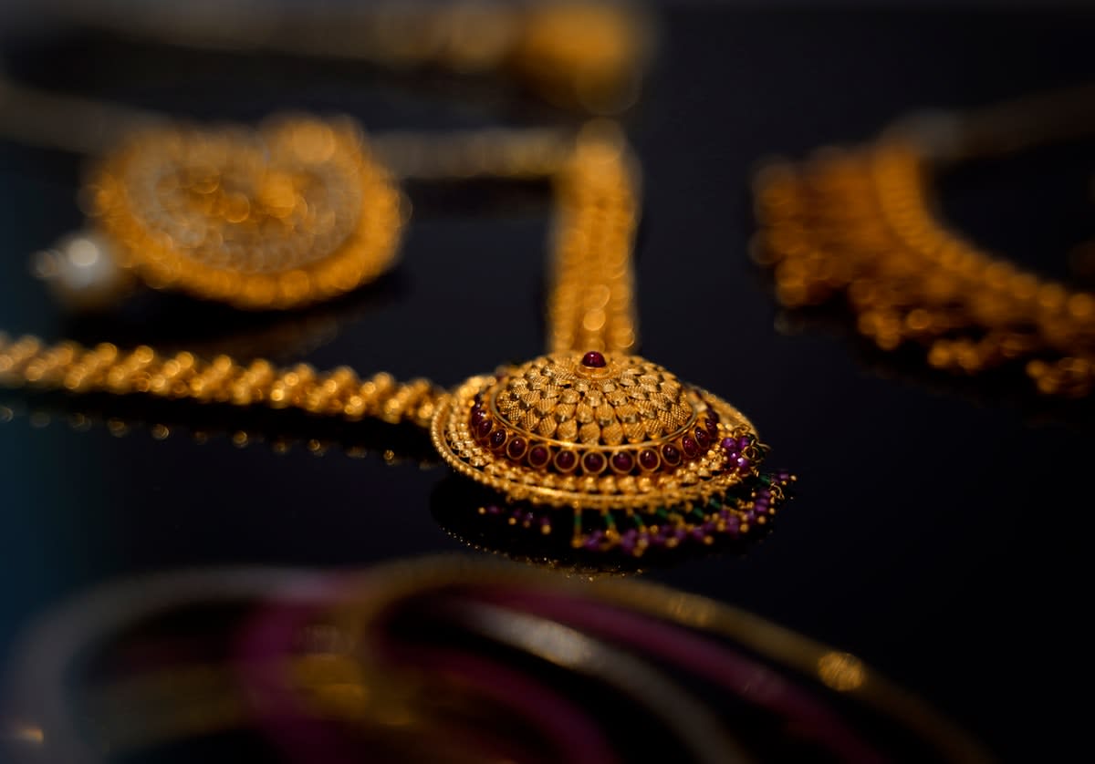 Close up of high end gold and diamond jewelry