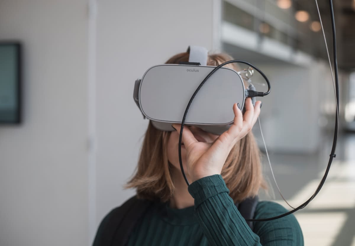 Person using a VR headset for meditation and stress relief