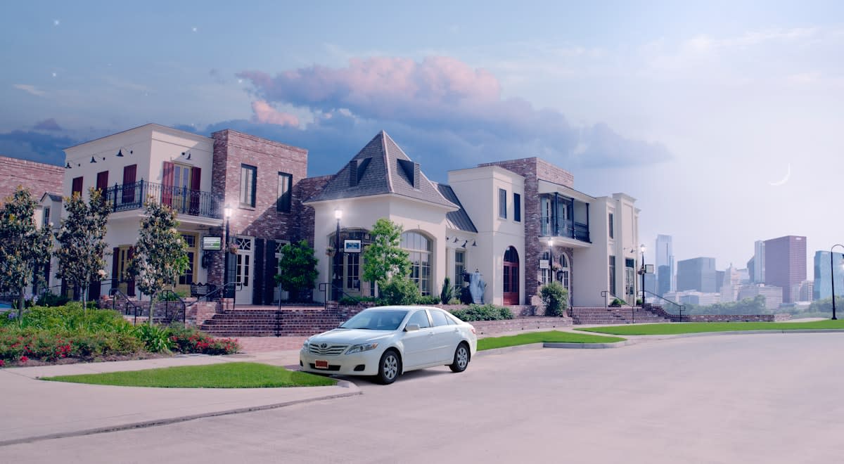 Modern luxury real estate cityscape with digital overlays