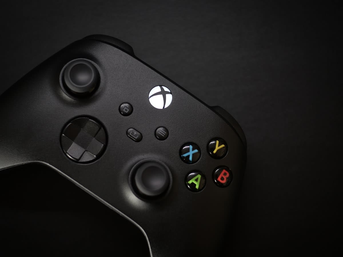 Close up of a modern gaming controller with modular parts