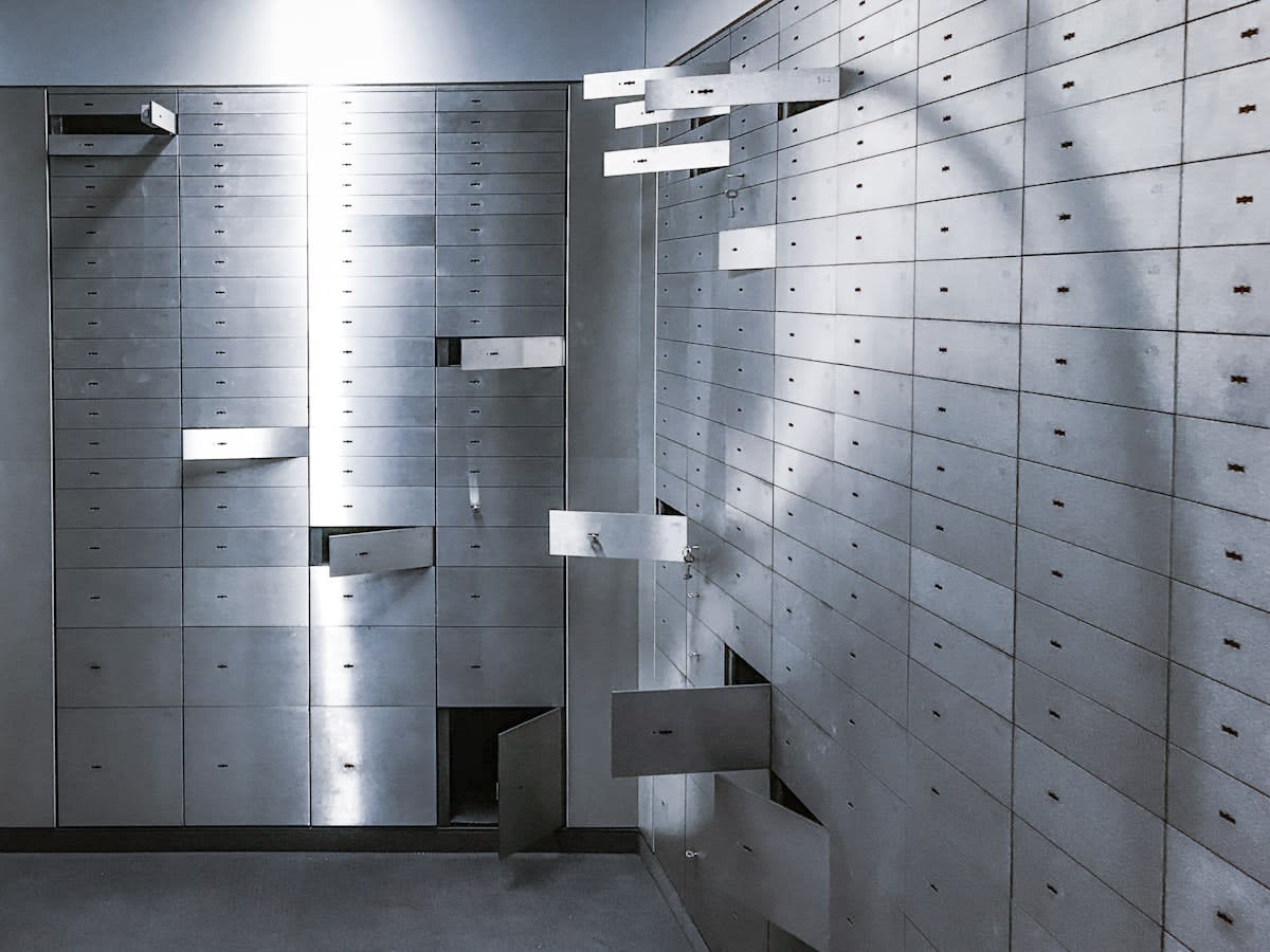 Secure bank vault with safety deposit boxes