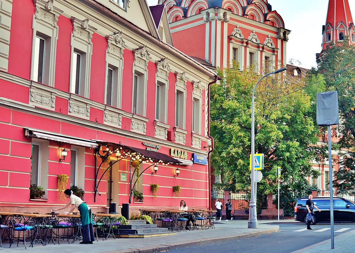 pedestrian street with plants and seating