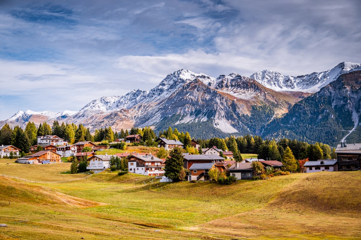 Remote mountain village landscape