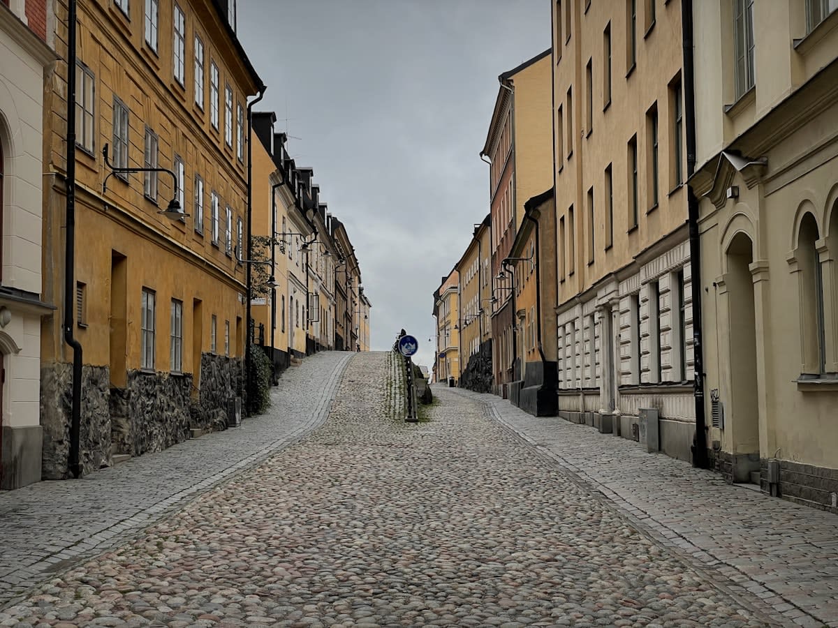 Quiet cobblestone street in a small European town