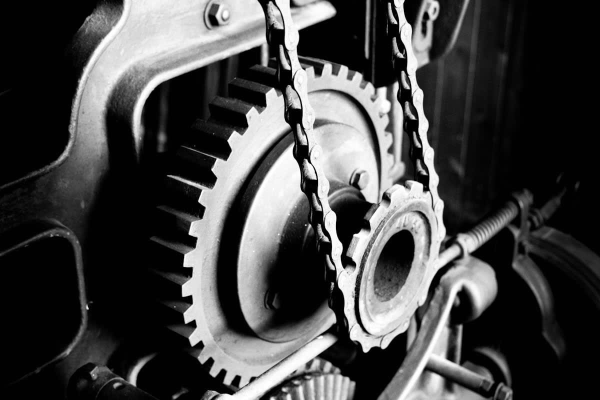 Complex interlocking gears of a machine