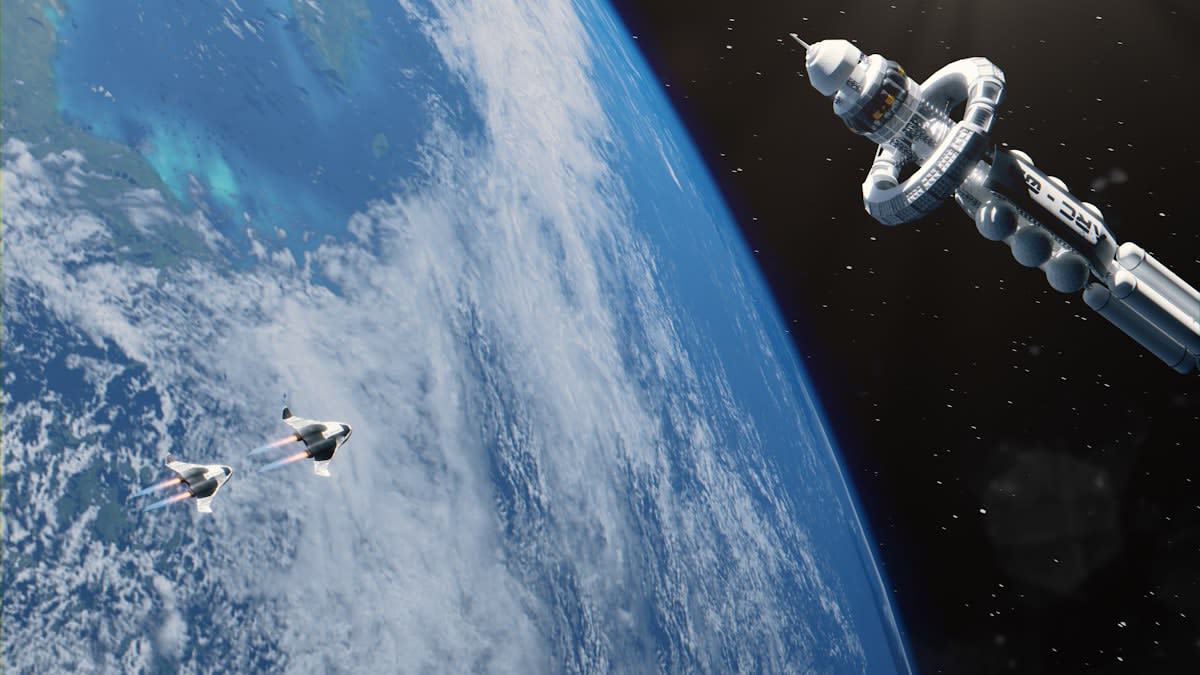 Futuristic space station orbiting Earth