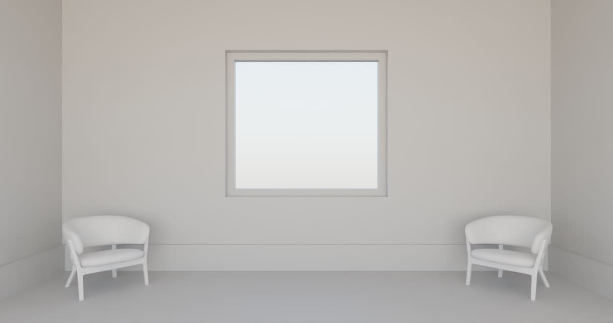 A minimalist, quiet room with a single chair and a window