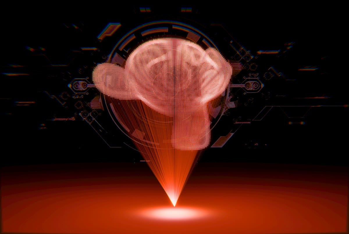 Conceptual illustration of a brain with a distorted lens looking at a target