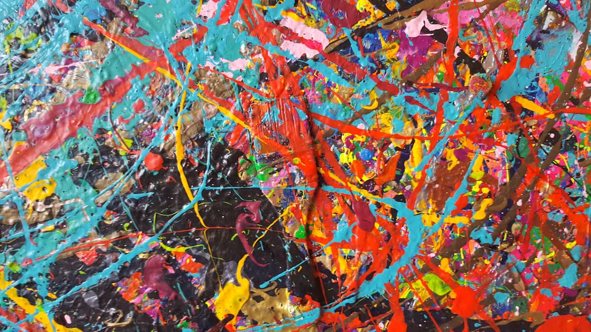 Abstract colorful painting with chaotic splatters