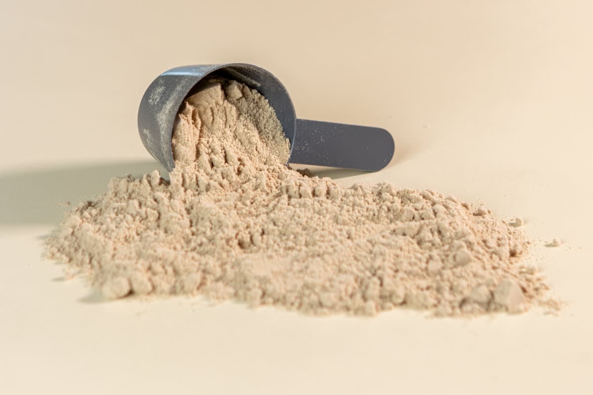 Close up of lab-grown protein powder