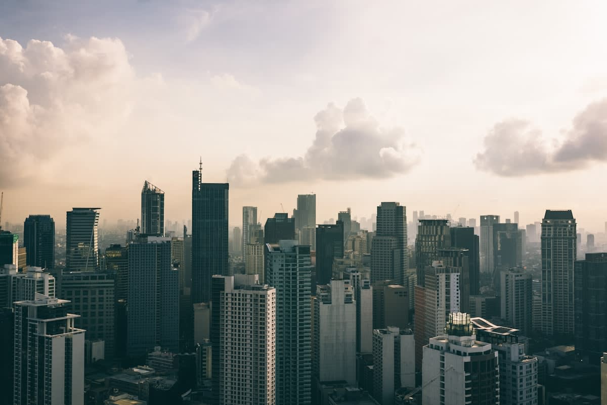 Modern urban city skyline with diverse architecture