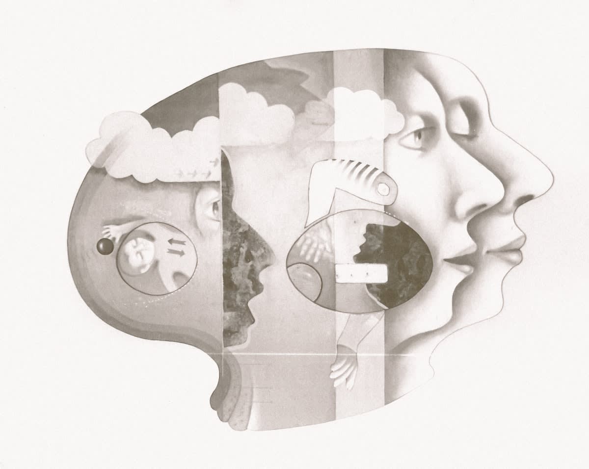 Conceptual illustration of a human head with gears being replaced by light