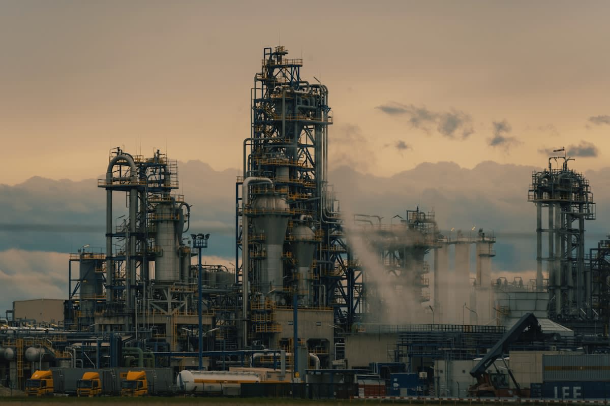 Industrial refinery plant at sunset