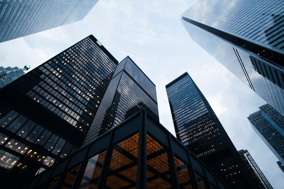 Modern skyscraper architecture in a bustling emerging economy city
