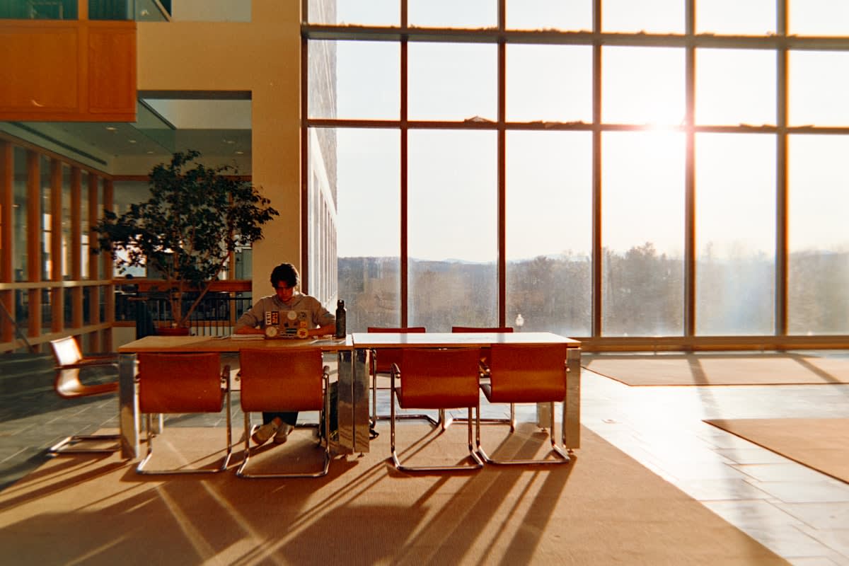 Office with large windows and natural airflow