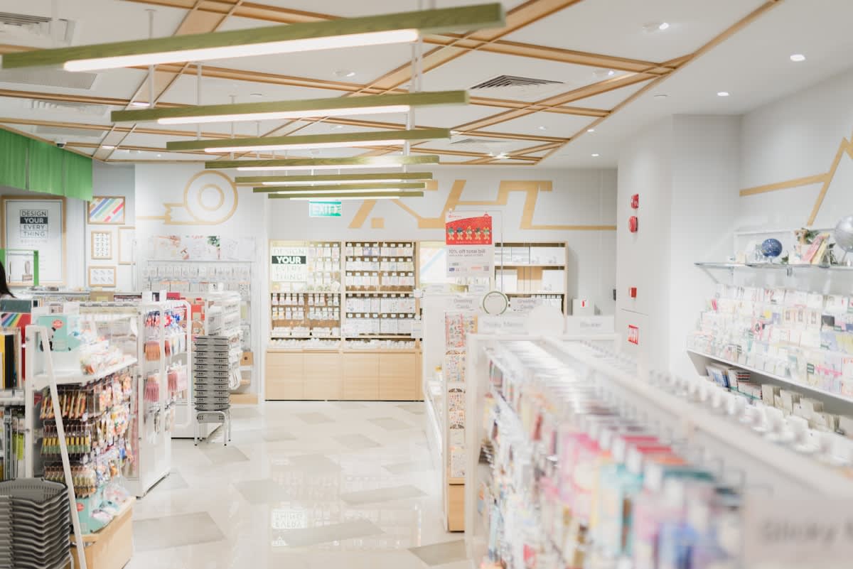 Modern pharmacy with pharmaceutical pills and medical equipment