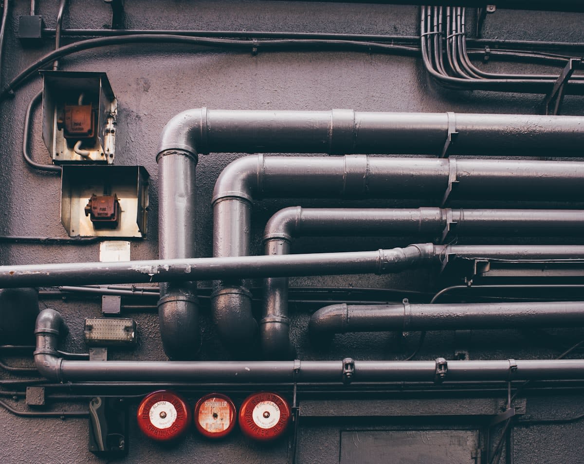 Industrial district heating pipes in a city