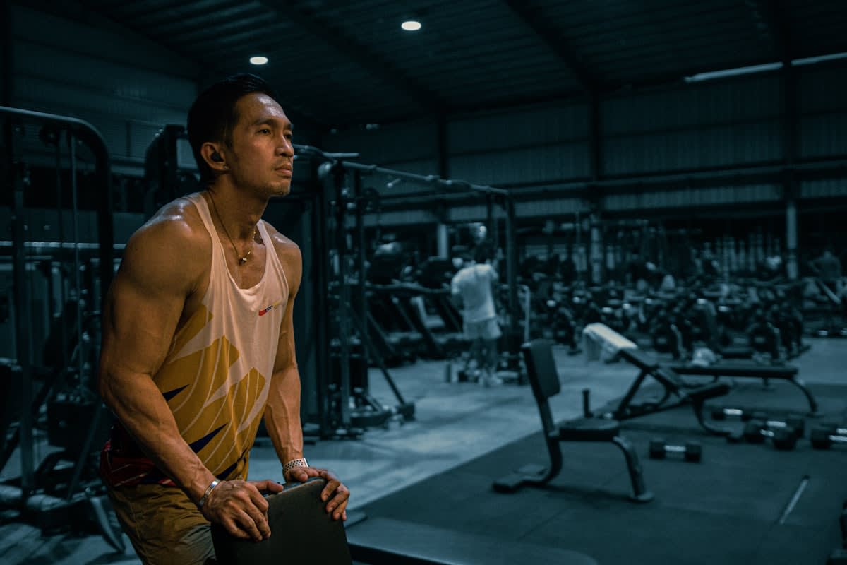 Athlete reviewing training data on a digital device