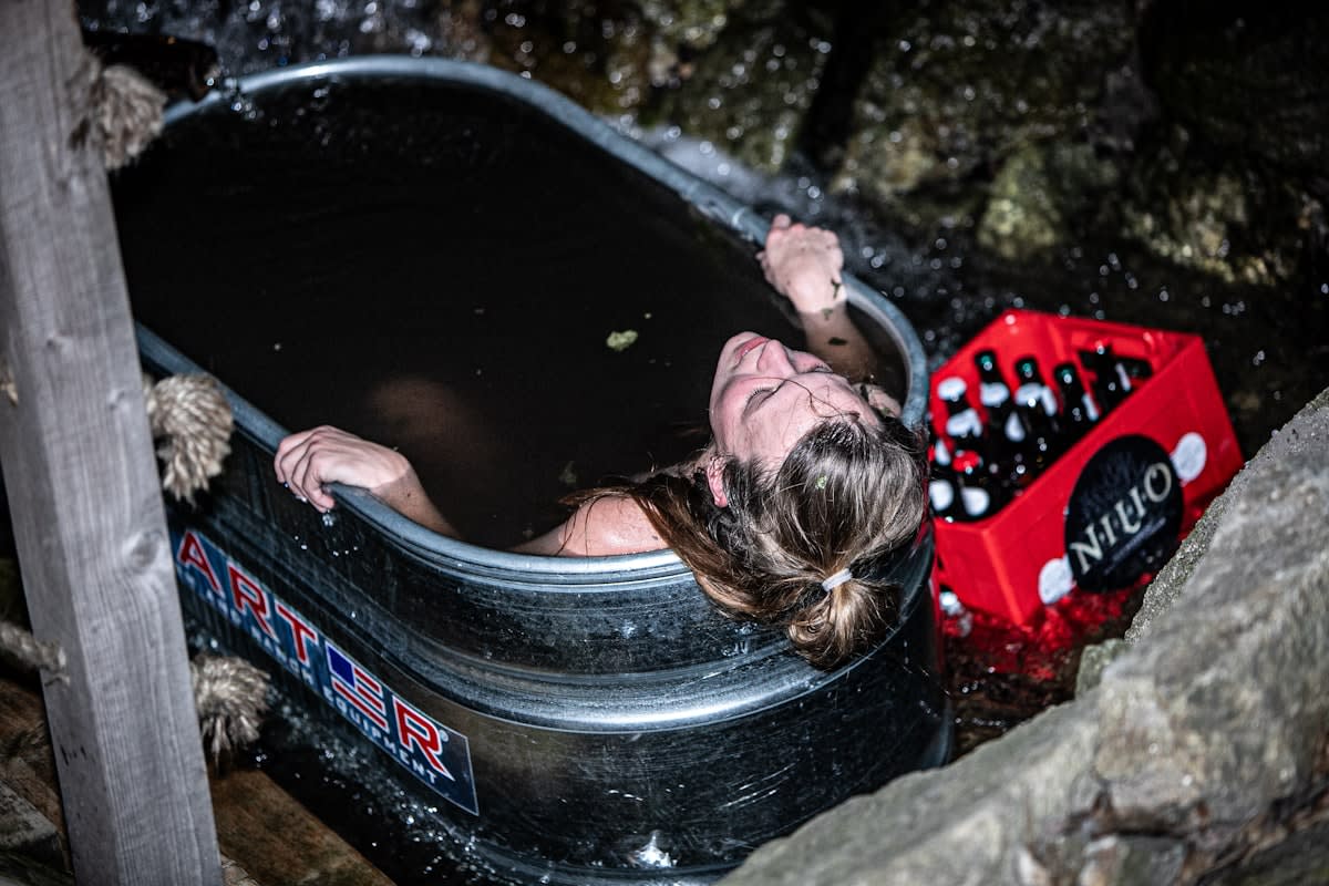 Person in a cold plunge tub