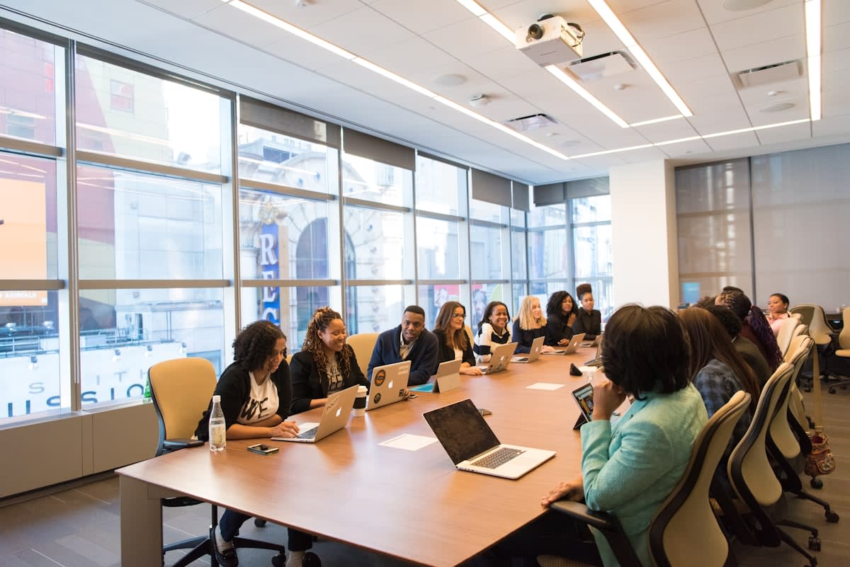 Corporate meeting with diverse professionals