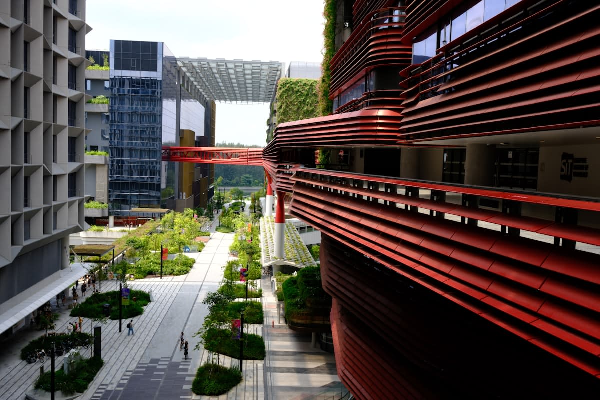Modern sustainable urban architecture with green spaces