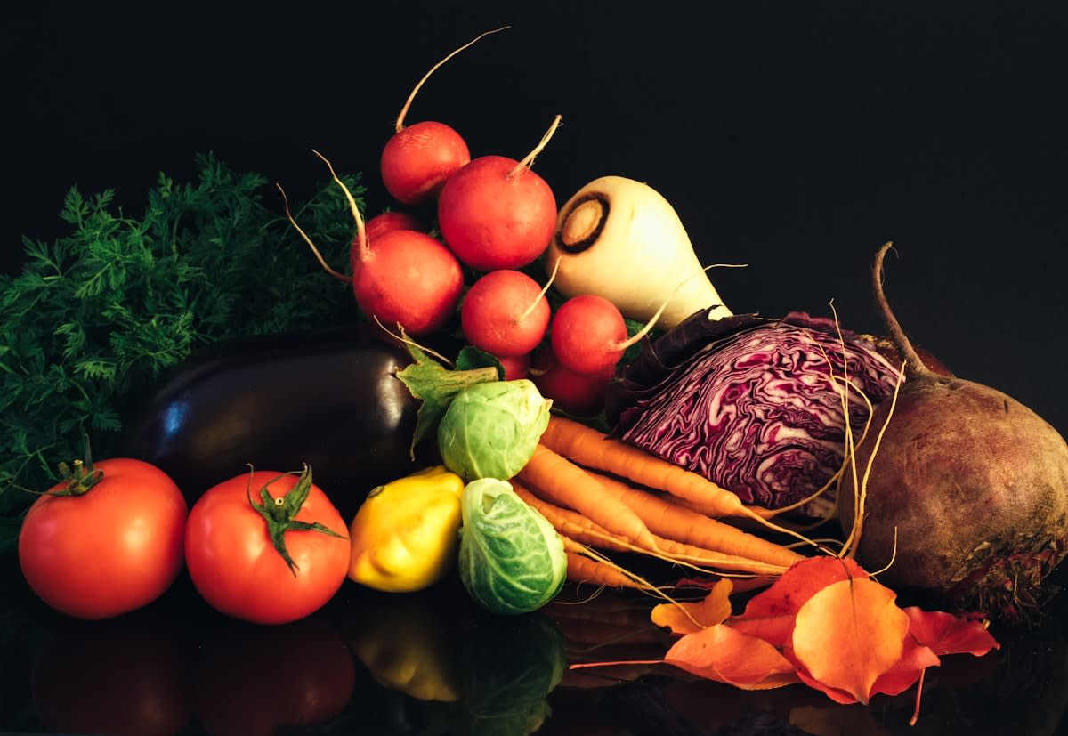 Close up of colorful healthy vegetables