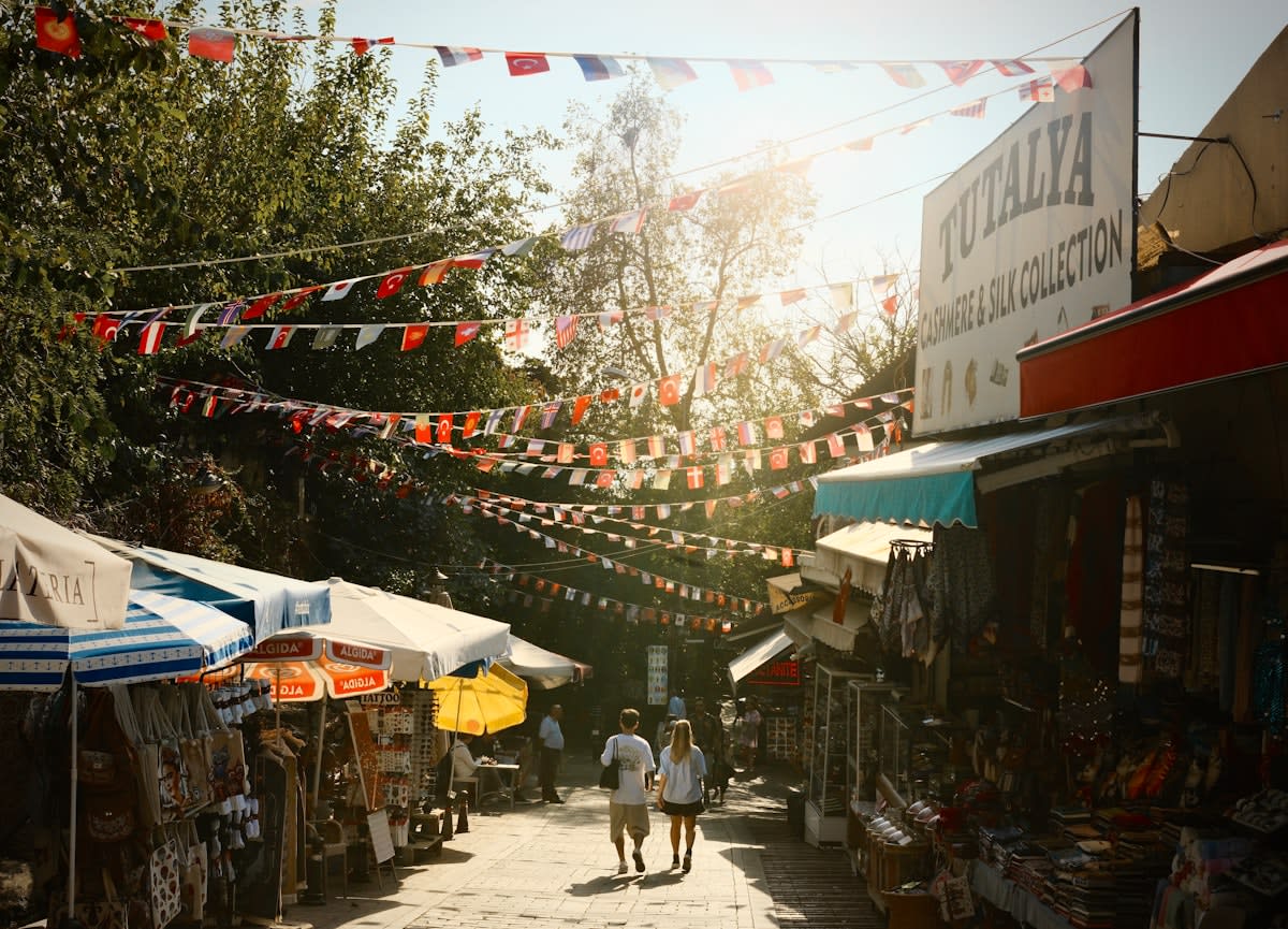 Candid street scene in a bustling international market