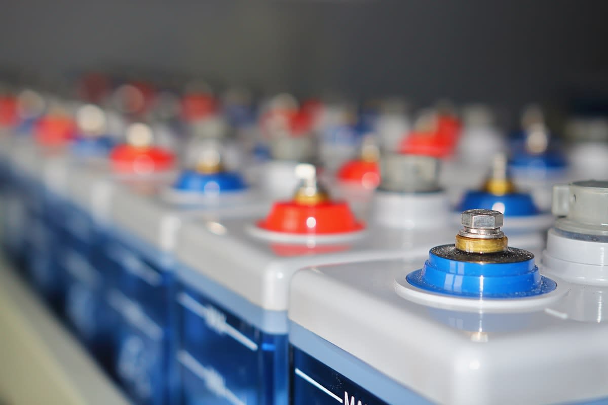 Close up of graphite electrodes and battery components