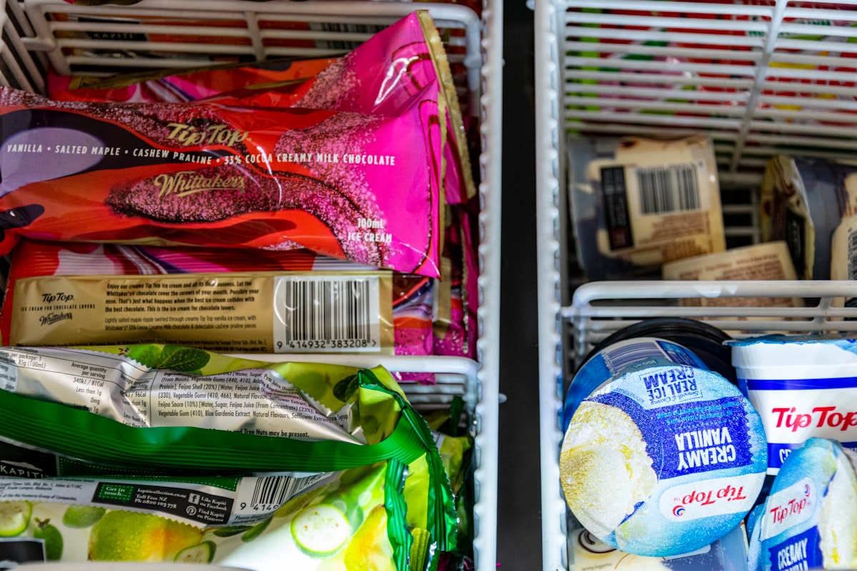 Close up of processed food labels and ingredients