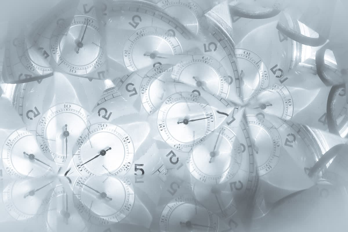 conceptual image of a biological clock merging with a financial ledger