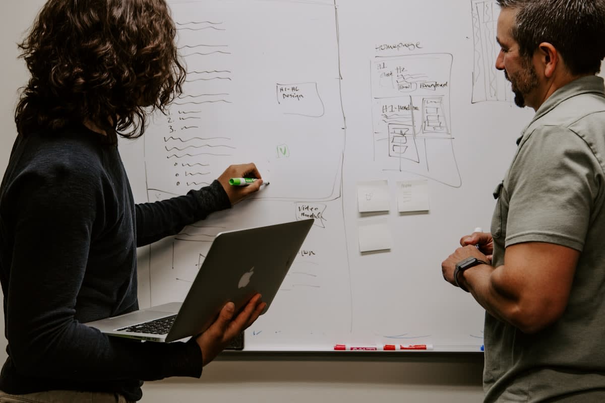 Team collaborating on a digital whiteboard