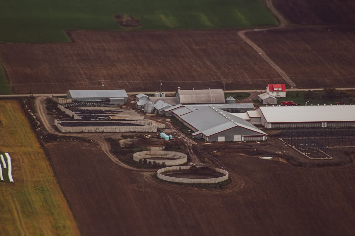 Industrial agriculture processing plant aerial view