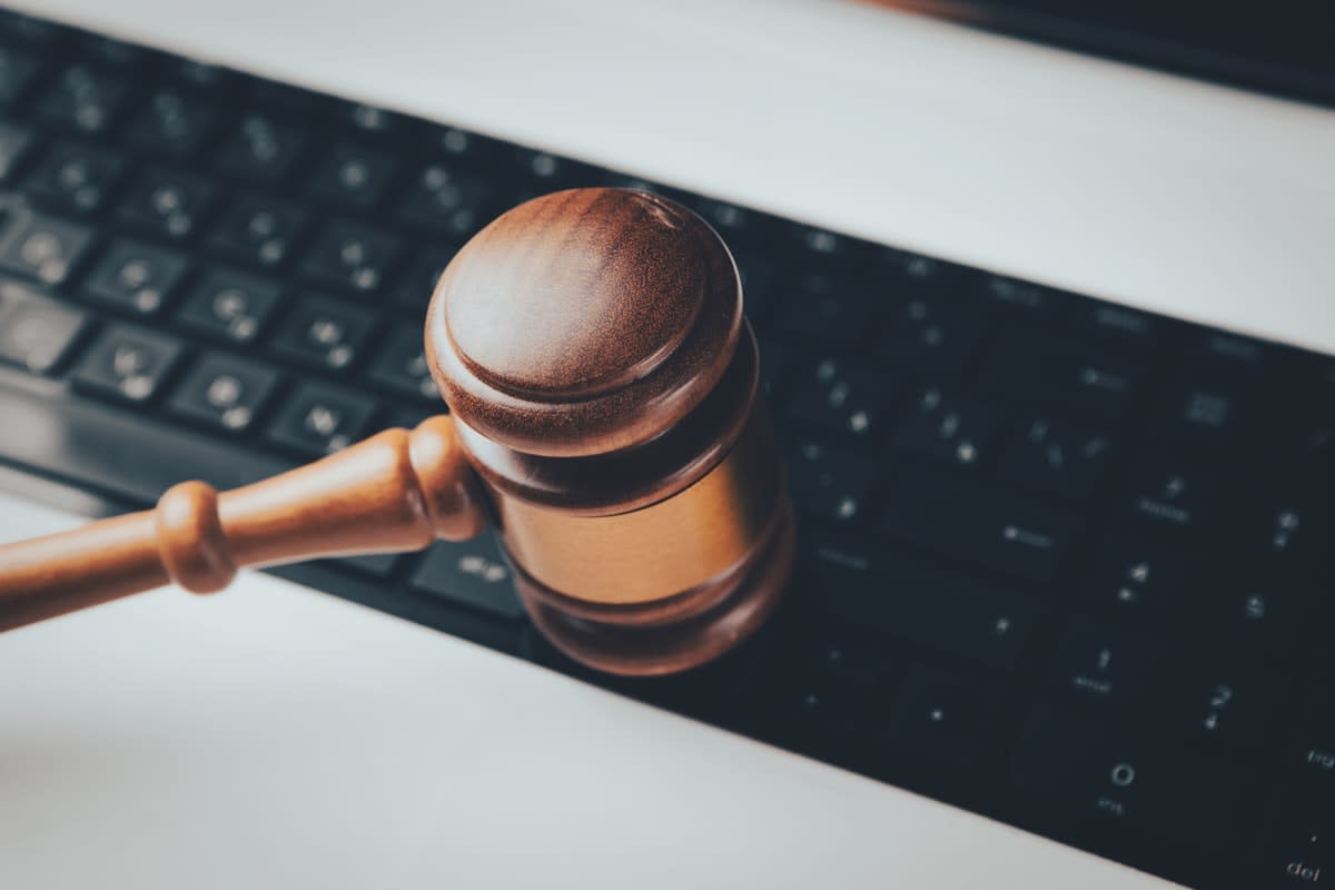 Close up of a legal document and gavel