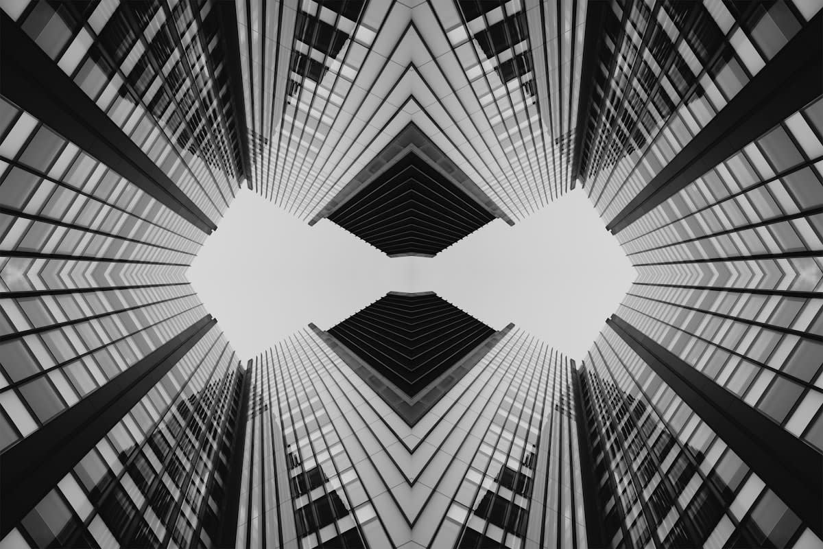 Modern architectural financial district with abstract lines