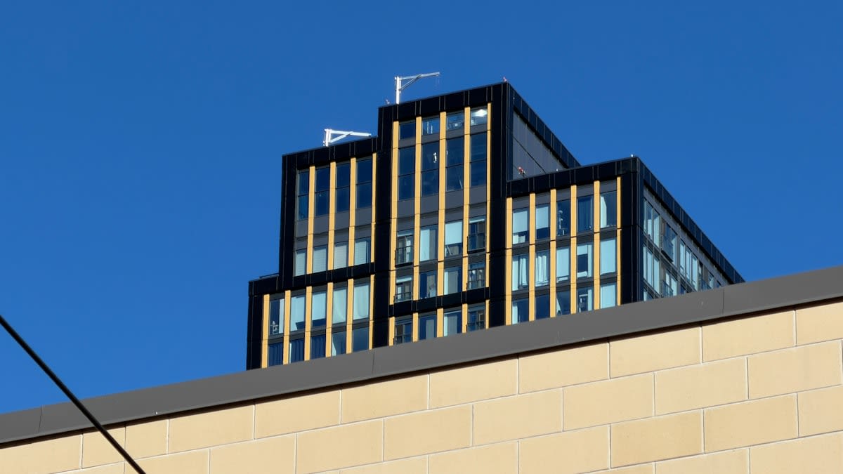 Modern glass skyscrapers and urban residential architecture