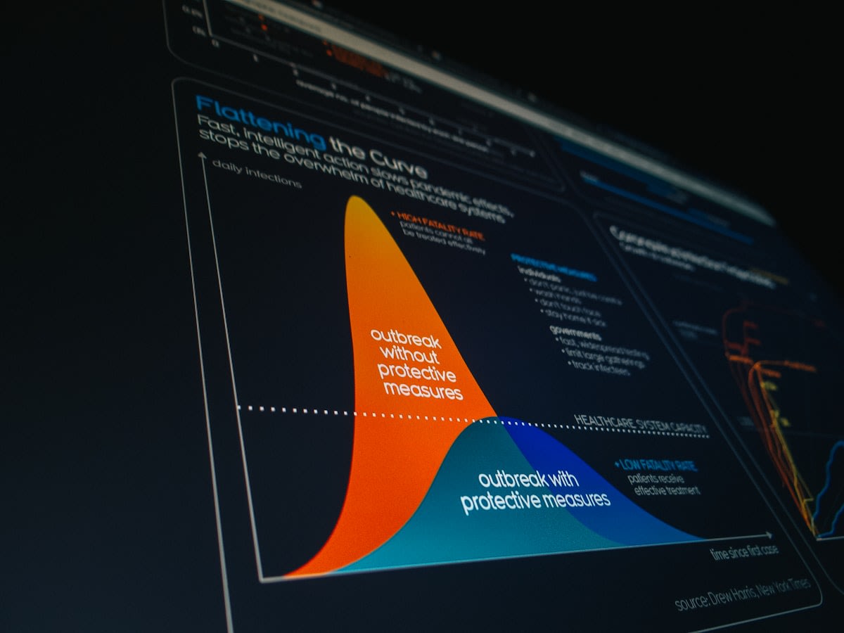 A conceptual visualization of a probability distribution curve showing variance and expected value
