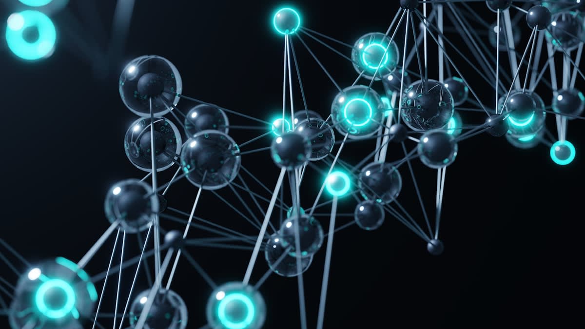 Network of glowing connections on a dark background